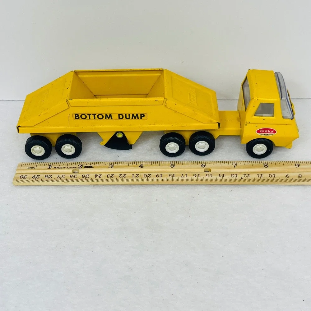 Vintage Tonka Bottom Dump Truck Yellow Pressed Steel Toy Construction Vehicle